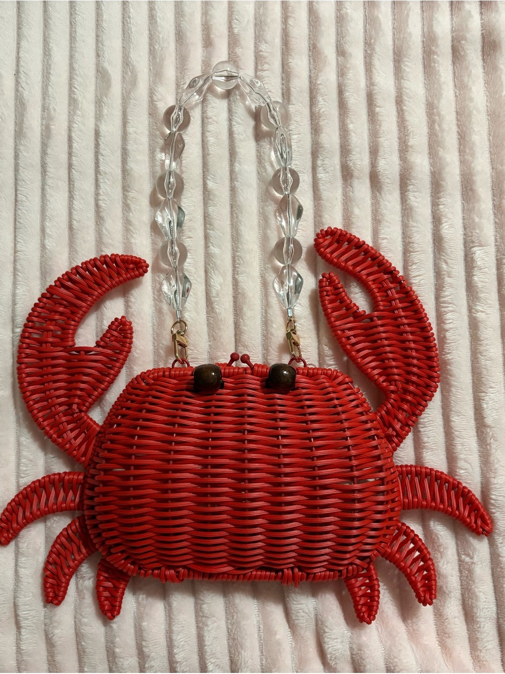 Tommy Bahama Red Woven Crab Crossbody Bag with Clear Beaded Handle - Picture 3 of 5